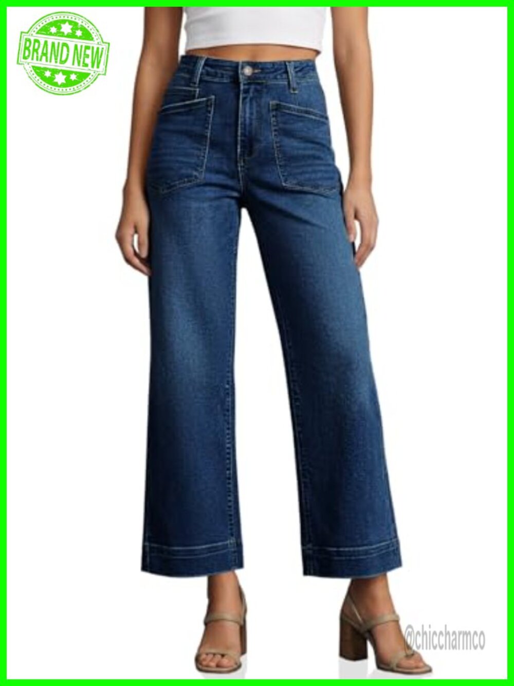 High Waisted Cropped Wide Leg Jeans Distressed Ankle Denim Pants